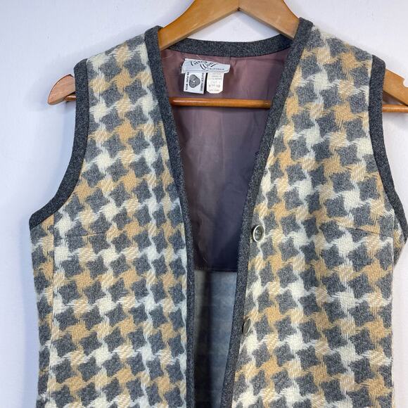 Vintage 60s 70s Patty Woodard Wool houndstooth Plaid Long mod Vest womens 10 S M - Picture 2 of 10